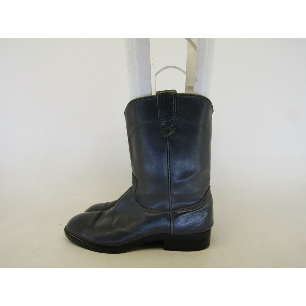 Texas Brand Youth Size 5 D Gray Leather Roper Western Cowboy Boots